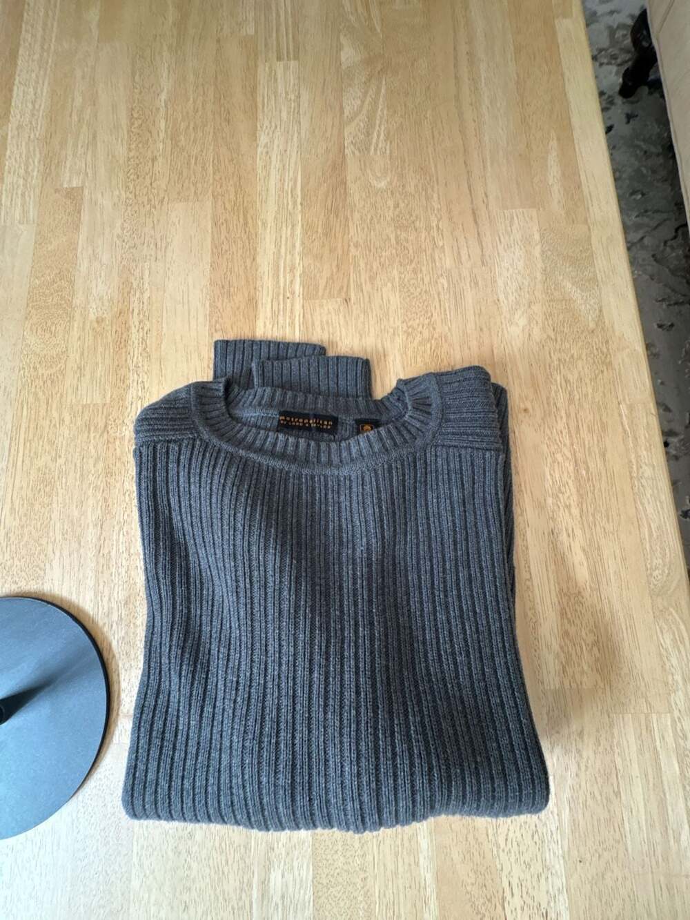 Metropolitan by Lord & Taylor Grey Ribbed Knit Crewneck Sweater